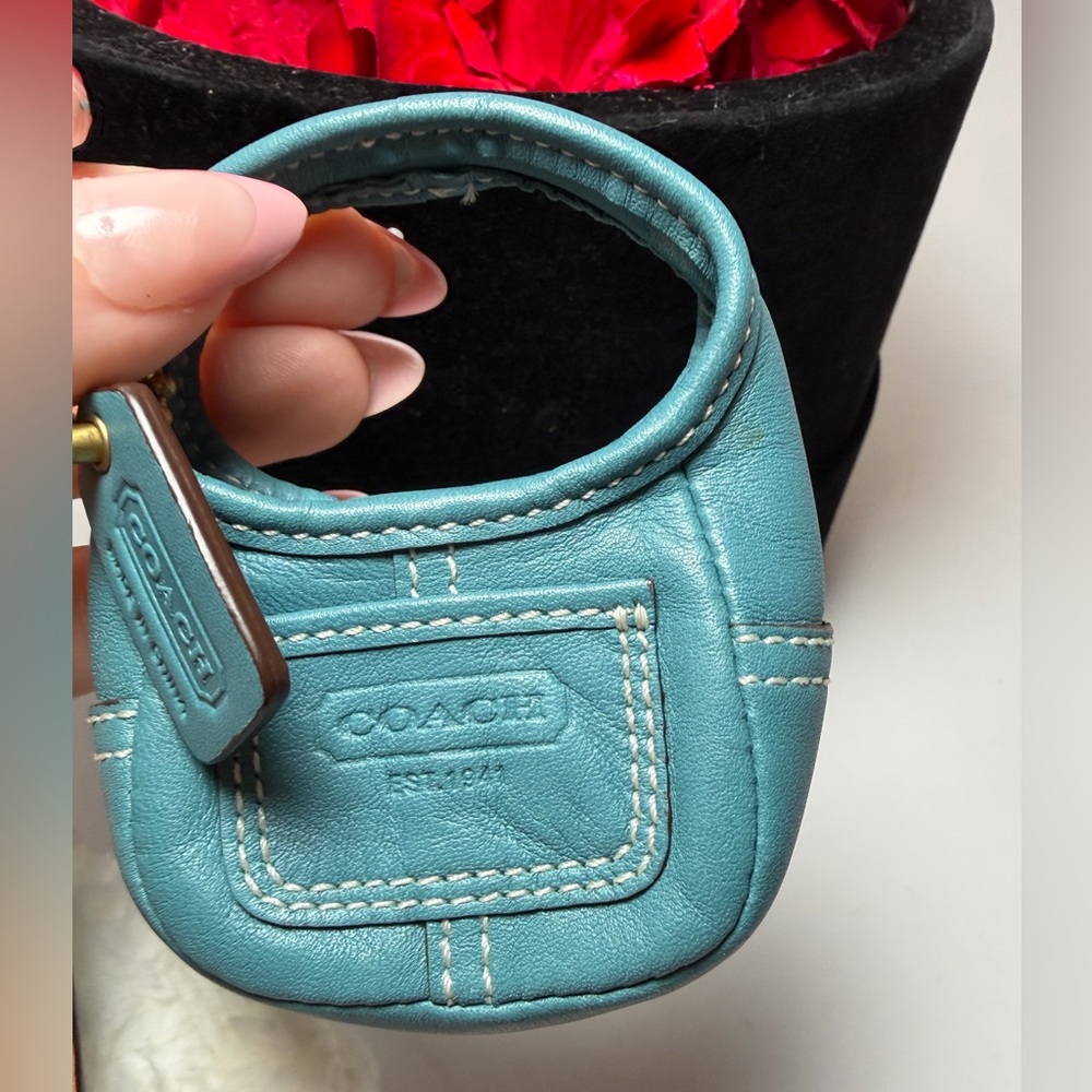 Vintage Coach Mini Hobo Ergo Key Ring/Bag Charm Blue Leather Mini Bag - Picture 9 of 13